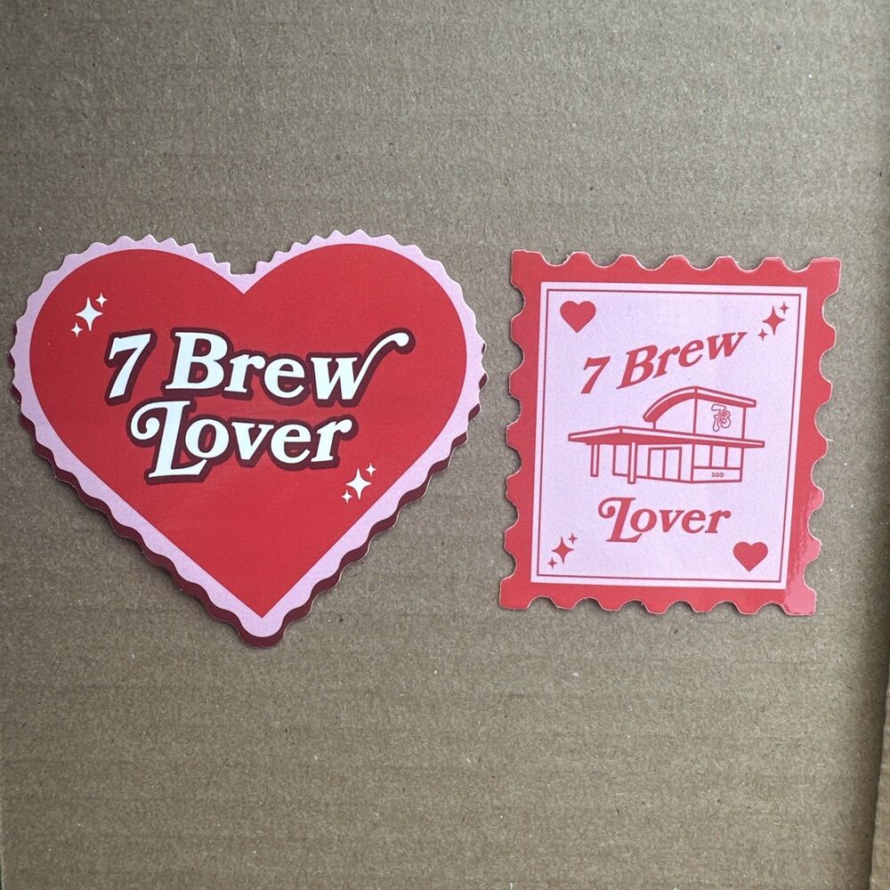 7 Brew Set Of 2 Valentines Day Stickers Red Pink White Heart Postcard NEW